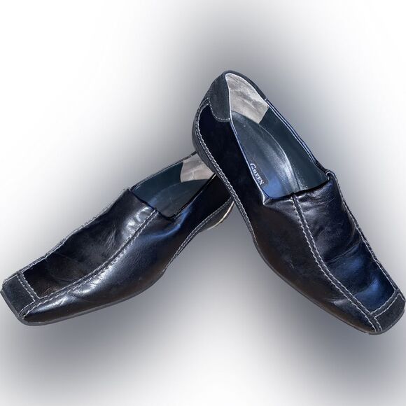 Paul Green Munchen Black Leather Square Toe Loafer Suede Accents Size 6 - Picture 1 of 4